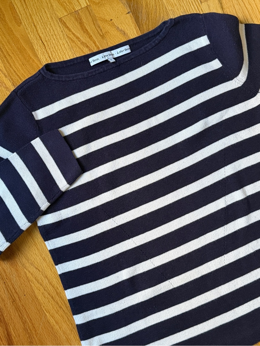& Other Stories Small Navy White Striped Boatneck Cotton LS Knit Sweater